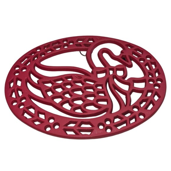 Goose Swan Potholder Trivet Red Cast Iron Metal Stove Decor Vintage - Picture 1 of 5